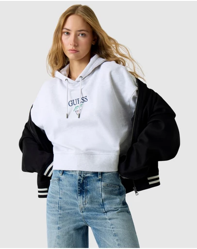 GUESS Jeans - GUESS JEANS Drop Shoulder Baker Cropped Hoodie