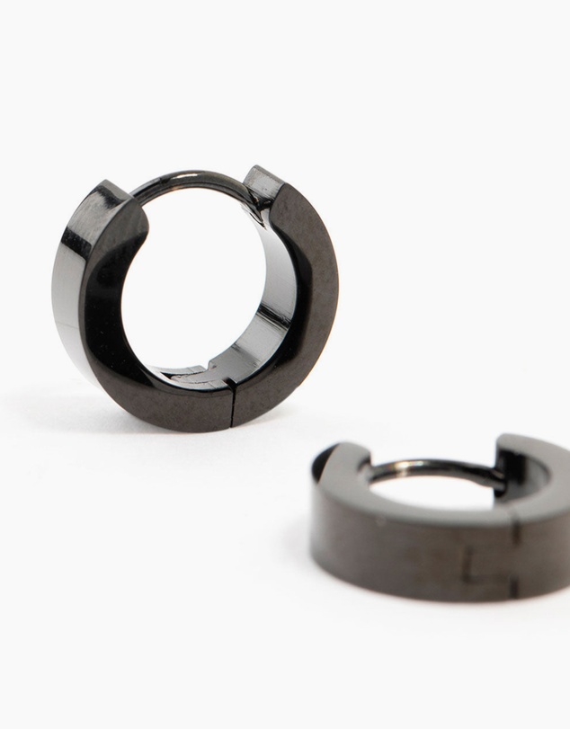 Lovisa - Waterproof Black Coated Stainless Steel Wide Huggie Earrings