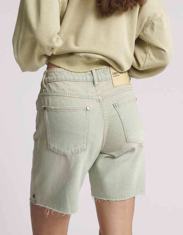 ONE TEASPOON - Jacksons Mid Waist Wide Leg Denim Shorts - Sundae