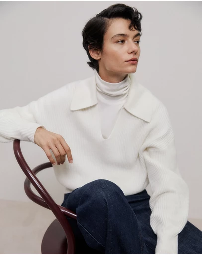Trenery - Merino Open Collar Knit in Marshmallow