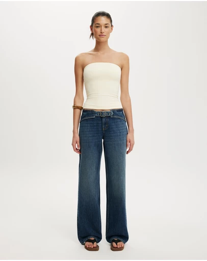 Cotton On - Belted Low Rise Straight Jeans