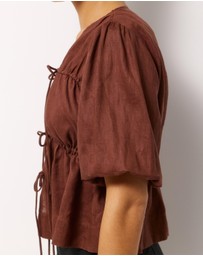 AERE - Linen Gathered Tie Front Top