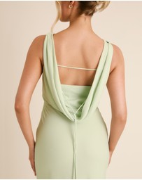 Six Stories - Plunge Cowl Front Chiffon Bridesmaid Dress with Neck Scarf