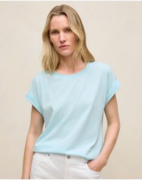 Trenery - Cotton Cuff Sleeve T-shirt in Pastel Blue