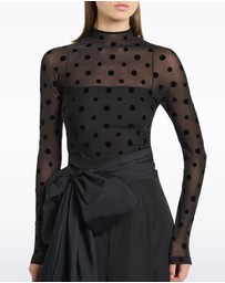 Carla Zampatti - Black Mesh Spot Long Sleeve Top