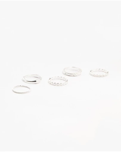 Lovisa - Silver Plated Molten Mixed Rings 5-Pack