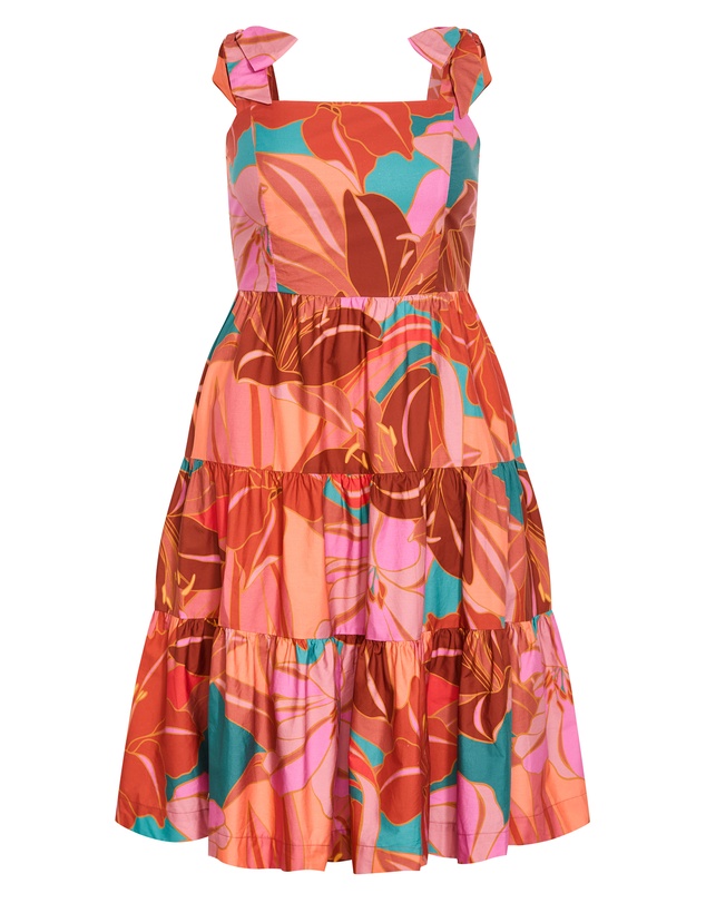 City Chic - Plus Size Leila Retro Print Midi Dress - rust