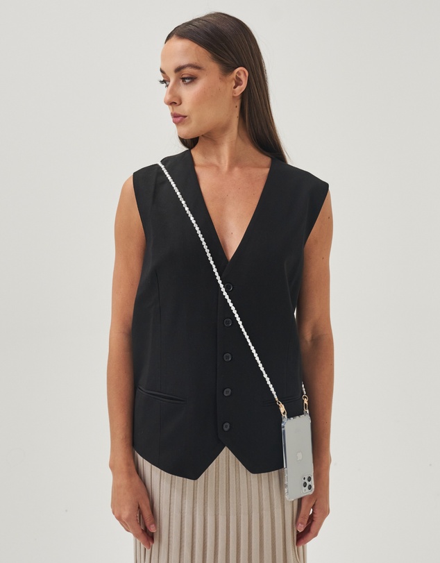 LOUVE COLLECTION - Clear Phone Case + Pearl Crossbody Chain