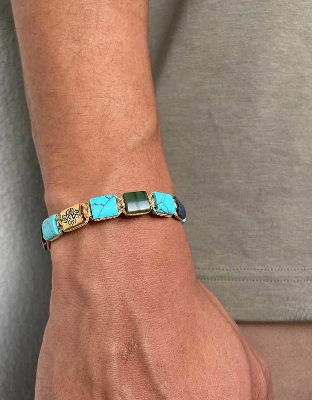 Nialaya Jewellery - The Dorje Flatbead Collection - Turquoise, Blue Lapis, Red Jade, Brown Tiger Eye and Green Jade