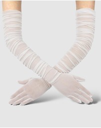 High Heel Jungle - Ariana Ruched Mesh Opera Glove - White
