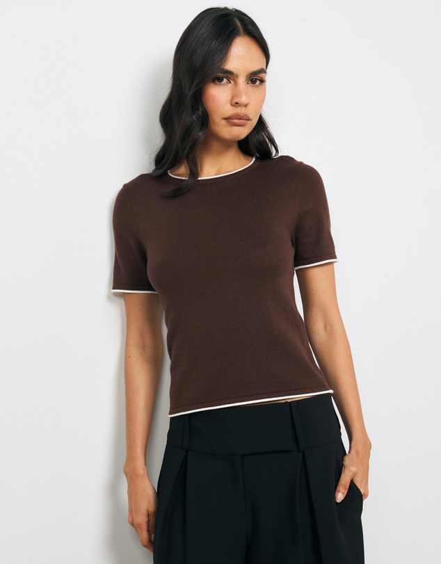 AERE - Ayla Contrast Organic Cotton Knit Top