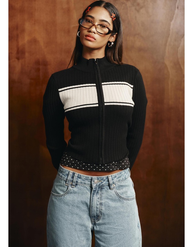 Insight - Uma Stripe Zip Through Knit Top