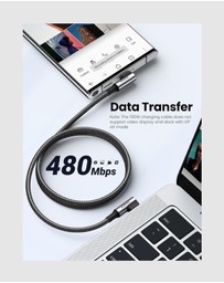 Ugreen - UGREEN 90 Degree Angle USB-C to 90 Degree Angle USB-C Braided Cable 1m