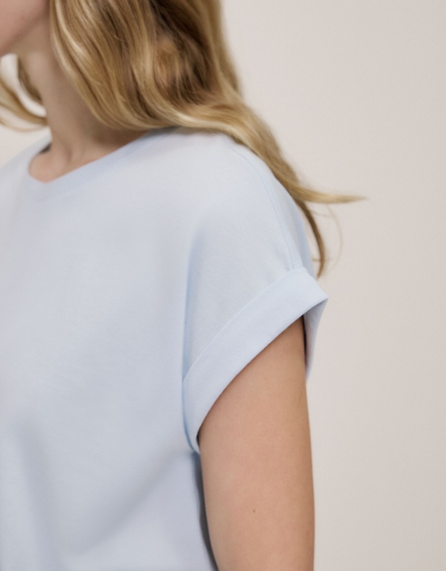 Trenery - Australian Cotton Cuff Sleeve T-shirt in Ice Blue