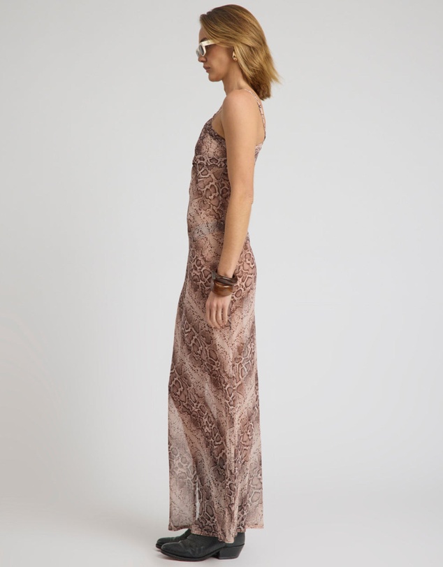 ONE TEASPOON - Negroni Sheer Chiffon One Shoulder Maxi Dress - Cognac Snake