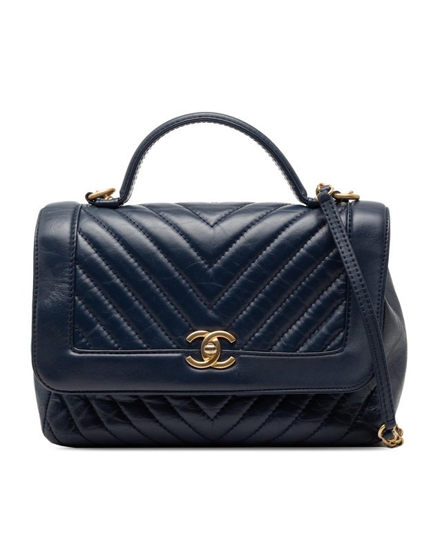 Pre-Loved by Azura Reborn - Pre-Loved CC Chevron Aged Calfskin Top Handle Flap