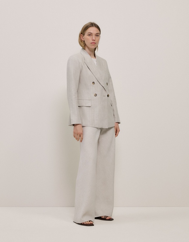Trenery - Linen Stripe Double Breasted Blazer in Flax