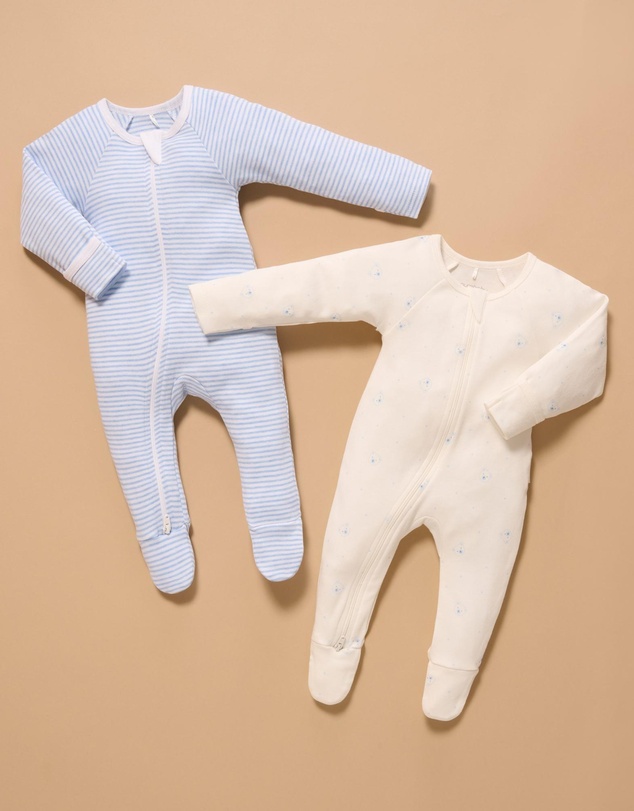 Purebaby - 2 Pack Zip Growsuit -Babies