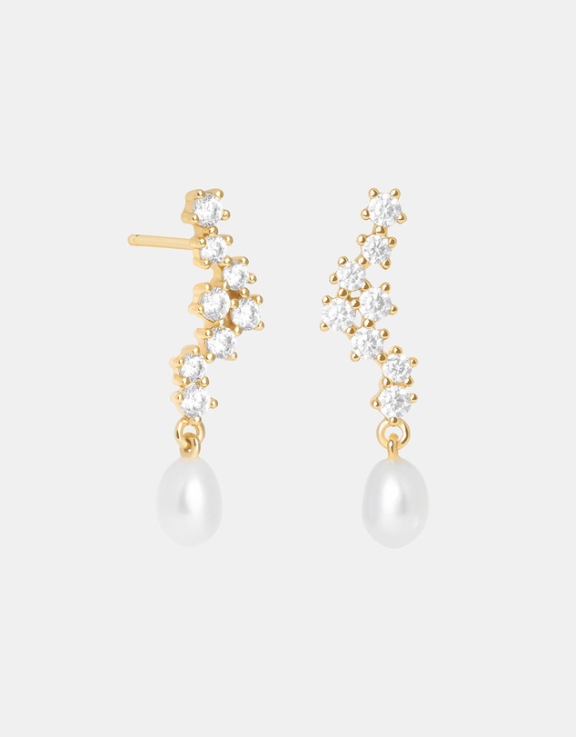 Astrid & Miyu - Scalloped Crystal Cultured Pearl Charm Studs
