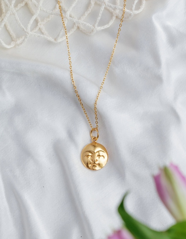Ottoman Hands - Moon Face Gold Pendant Necklace