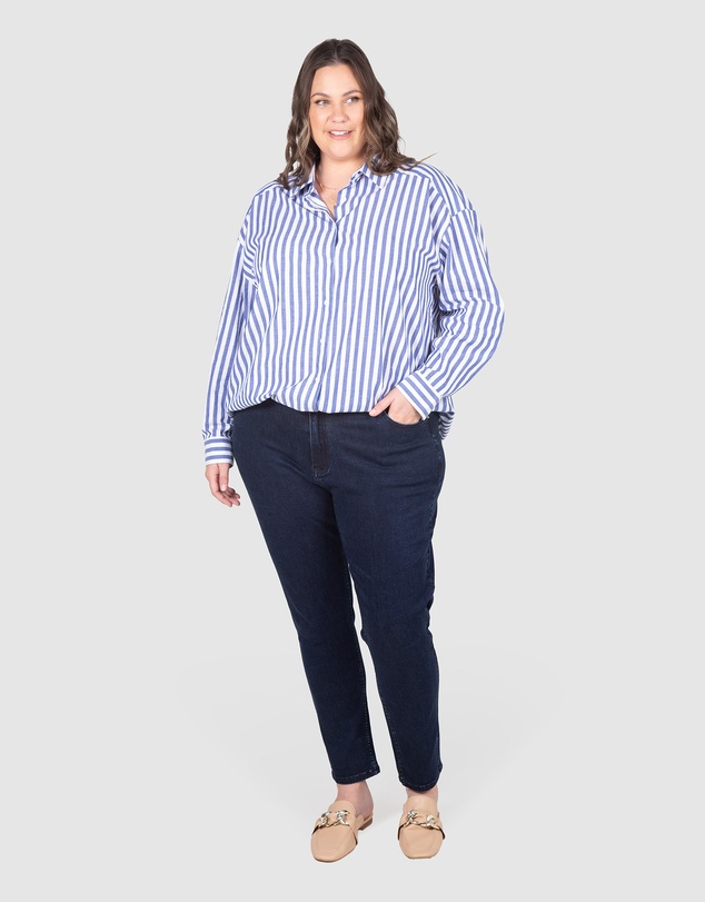 Love Your Wardrobe - Carrie Stripe Drop Shoulder Cotton Shirt