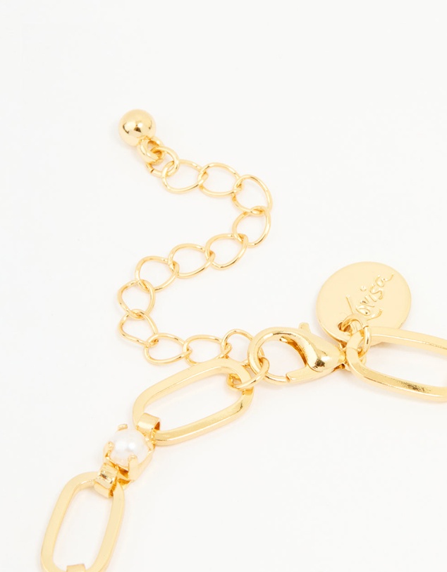 Lovisa - Gold Plated Brass Pearl Oval Link Chain Bracelet