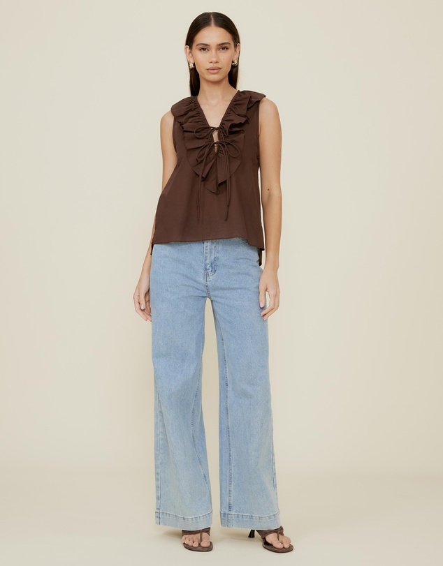 The Fated - Alexis Tie Front Ruffle Top