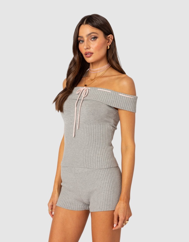 EDIKTED - Bow Time Fold Over Knit Top