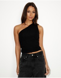 Dazie - After Party Neck Tie One Shoulder Top