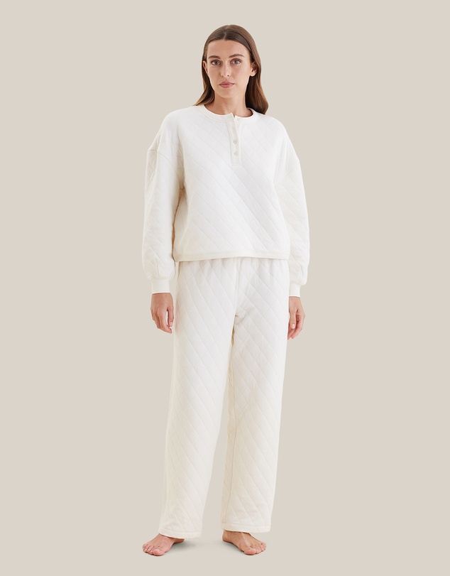 Papinelle - Quilted Cotton Henley Long Sleeve Top