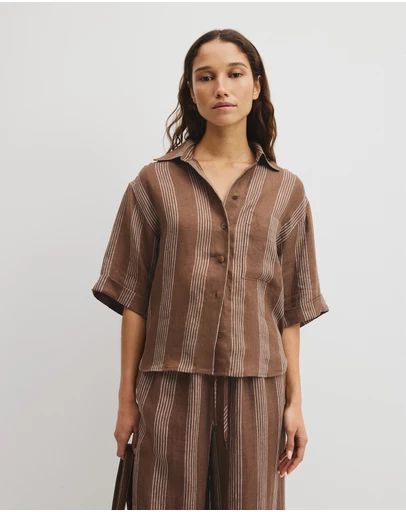 Country Road - Stripe Short Sleeve Linen Shirt