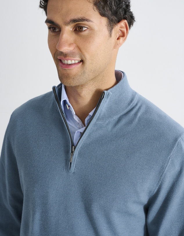 3 Wise Men - 3 Wise Men Harvey Zip Neck Merino Knit - Cement
