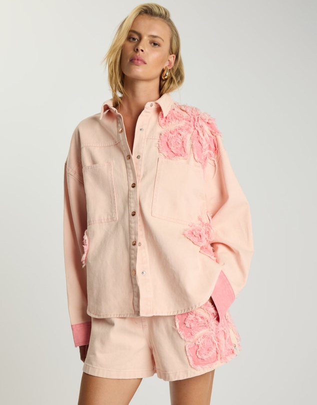 ONE TEASPOON - Frayed Daria Denim Shacket - Pink Petal