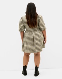 City Chic - Plus size Check Tie Mini Dress - butter