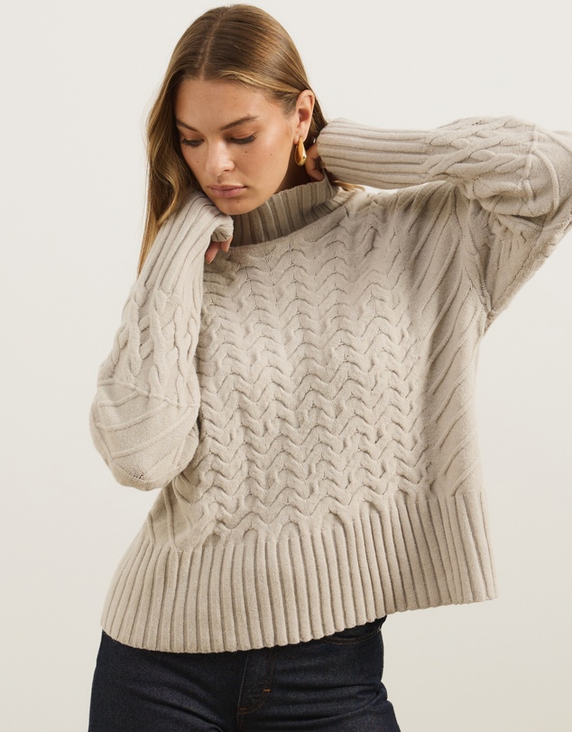 Atmos&Here - Orla Funnel Neck Chunky Cable Knit Jumper