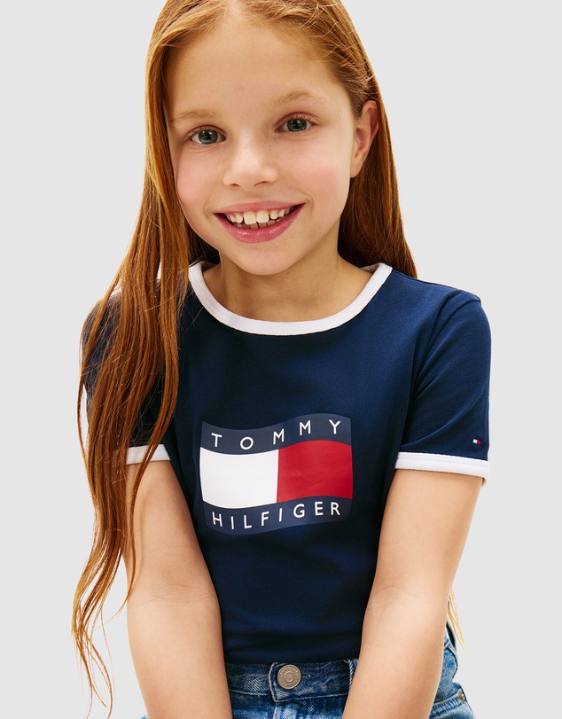 Tommy Hilfiger - Girls Wavy Flag Jersey Ringer T-Shirt - Teens