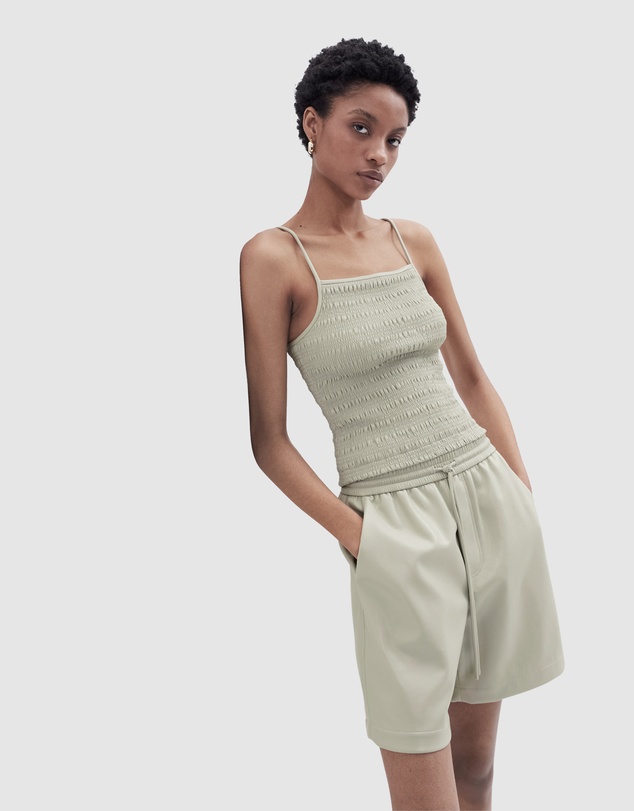 UNISON - Leather Look Shirred Top