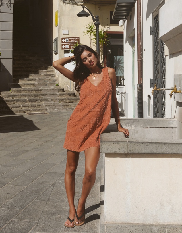 Poolside Paradiso - Mai Tai V Tunic Towelling Dress - Cinnamon