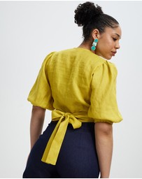 The Social Outfit - Linen Crush Wrap Top