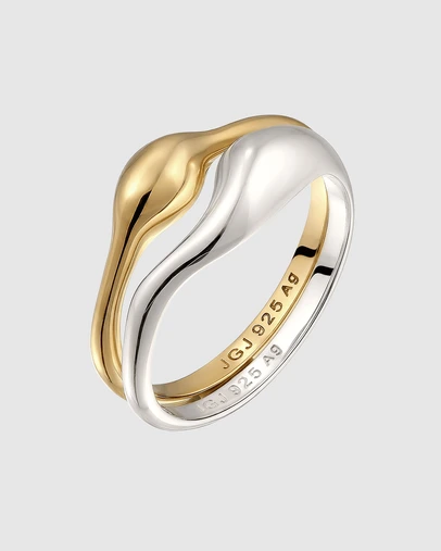 Elli Jewelry - Two-Tone Wave Ring Set in 925 Silver