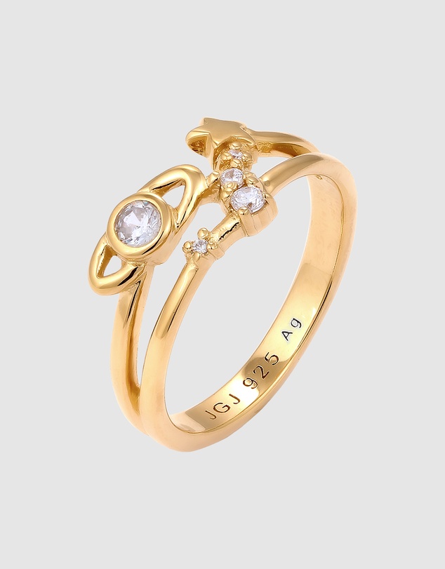 Elli Jewelry - Ring Zirconia Moon 925 Sterling Silver Gold-Plated