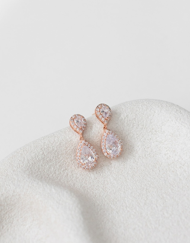 The White Collection - Sophie - Classic Double Teardrop Rose Gold Bridal Earrings