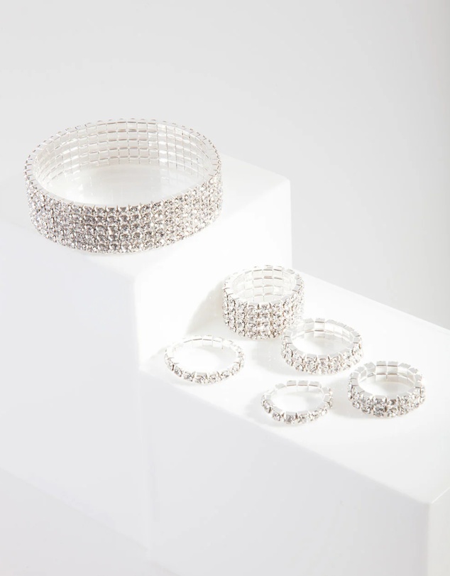 Lovisa - Silver Diamante Cupchain Bracelet & Ring Set
