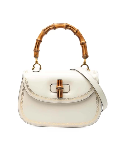 Pre-Loved by Azura Reborn - Pre-Loved Calfskin Frame Print Bamboo Top Handle Bag
