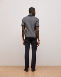 Trenery - Texture Knit Collared Short Sleeve Polo in Navy