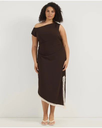 Atmos&Here Curvy - Alanna Asymmetric Midi Dress With Lace