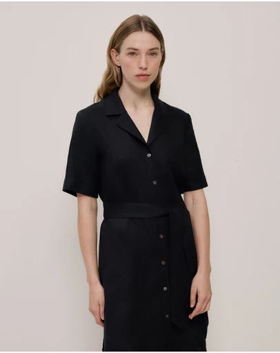 Trenery - Linen Belted Shirt Dress in Black
