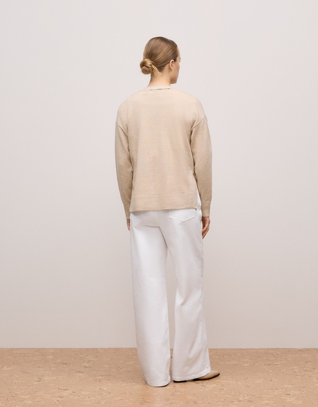Trenery - Wool Cashmere Relaxed V Cardigan in Oat Marle