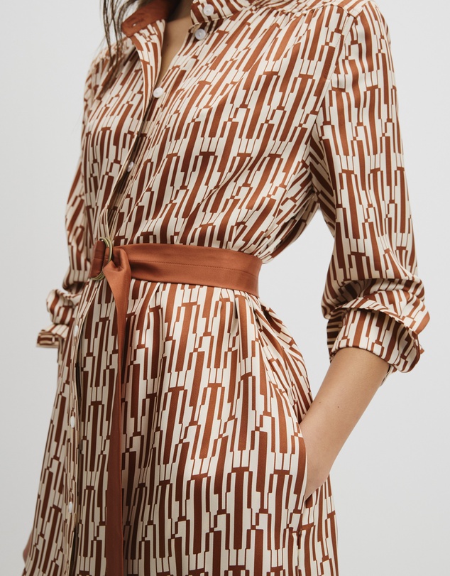 Country Road - Printed Silk Midi Shirt Dress