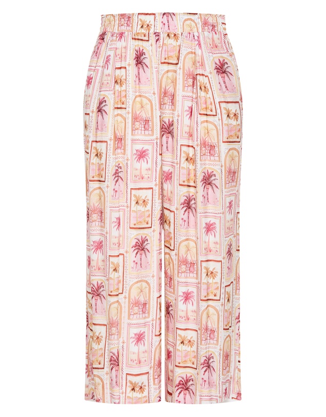 City Chic - Plus size Postcard Soiree Print Wide Leg Pant - sand